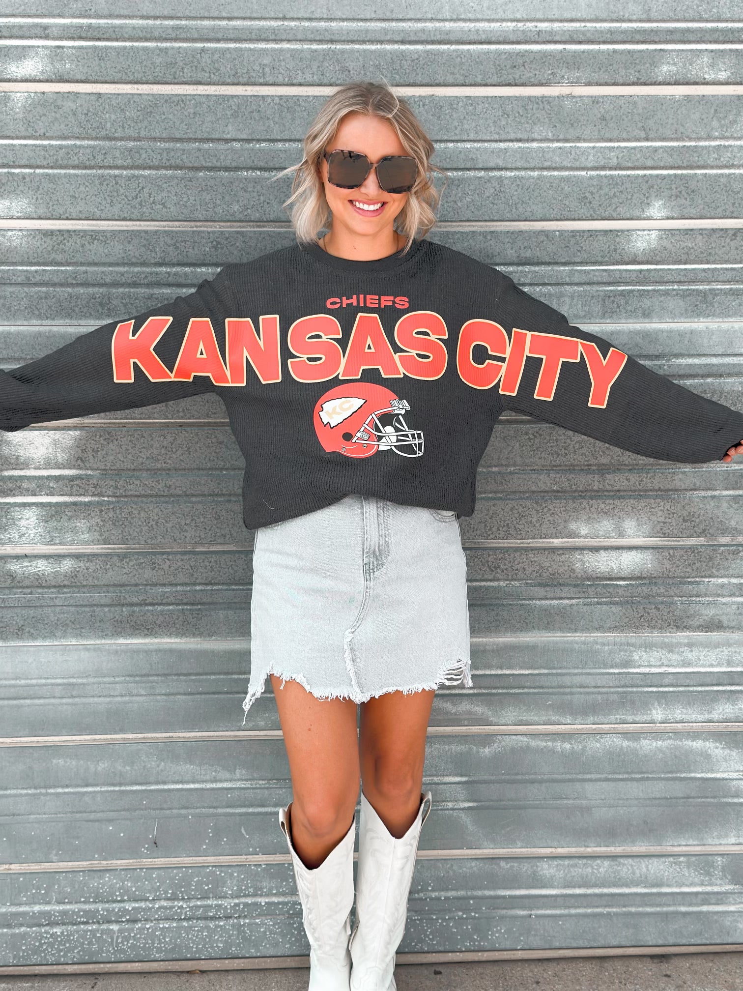 Black Kansas City Helmet Sweatshirt – Olive & Ave Clothing Boutique