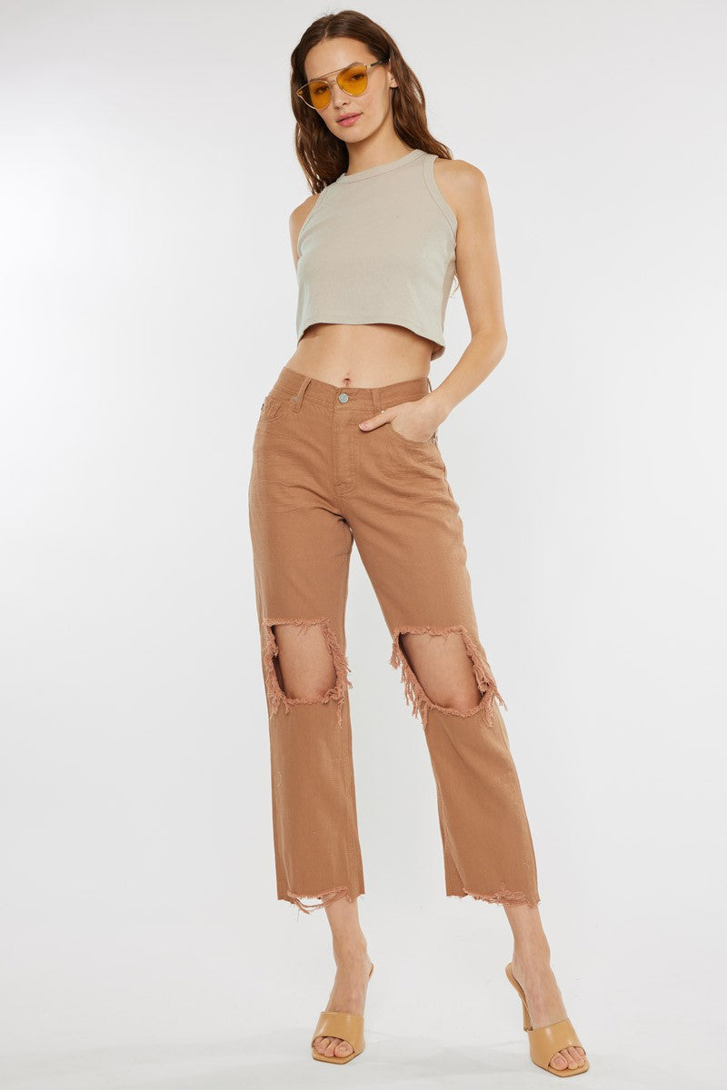 Kan Can High Rise Straight Distressed Copper Jeans