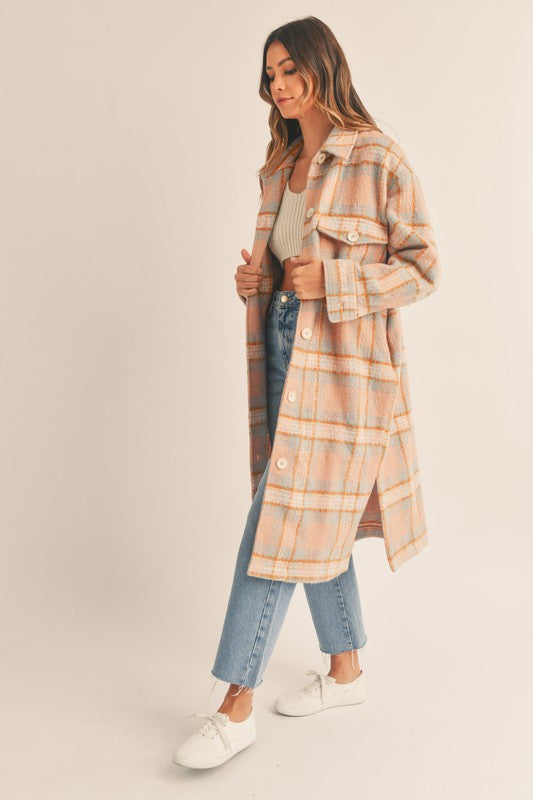 Peach & Orange Plaid Midi Shacket