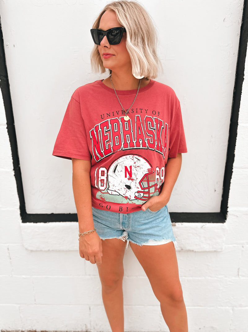 Red Nebraska Football Helmet Tee
