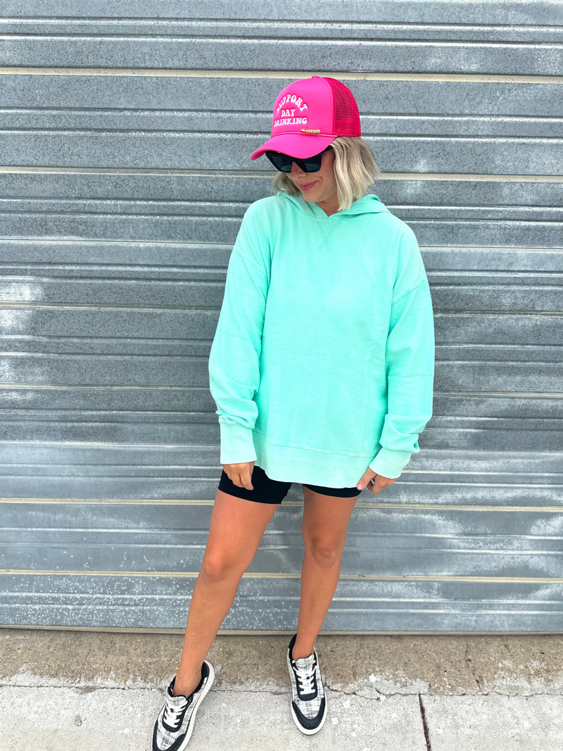 Hooded Corded Sweatshirt - Mint