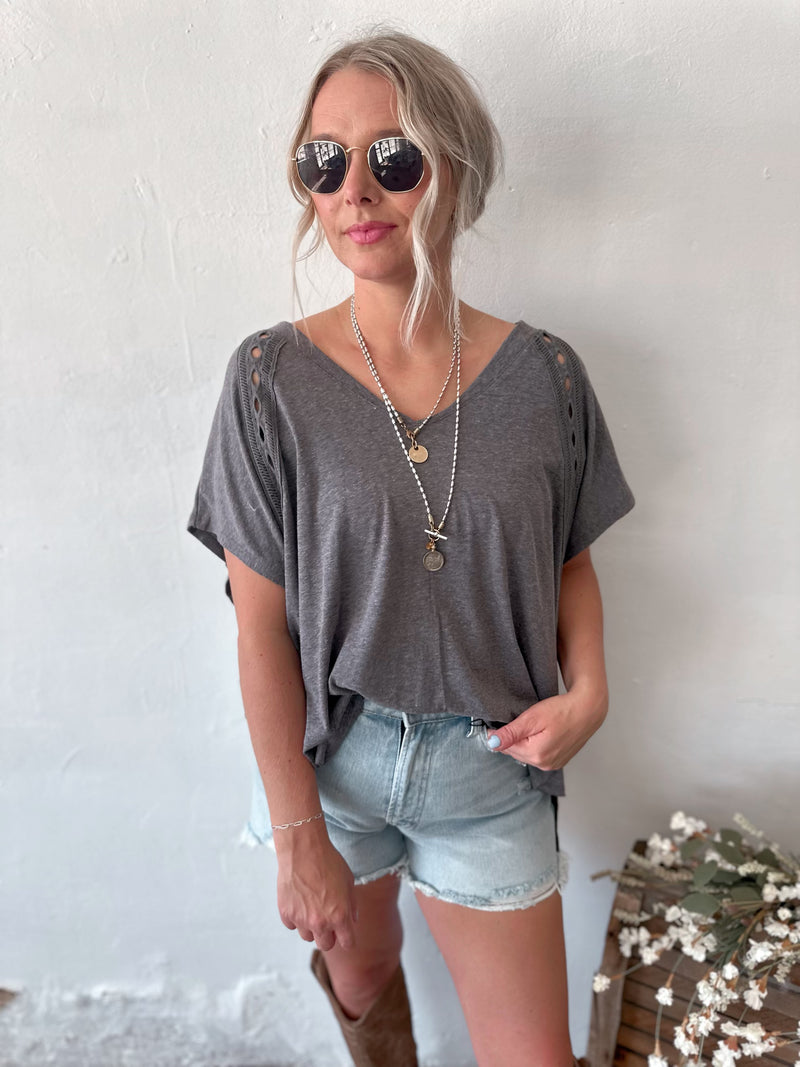 Camden V-Neck Top in Charcoal