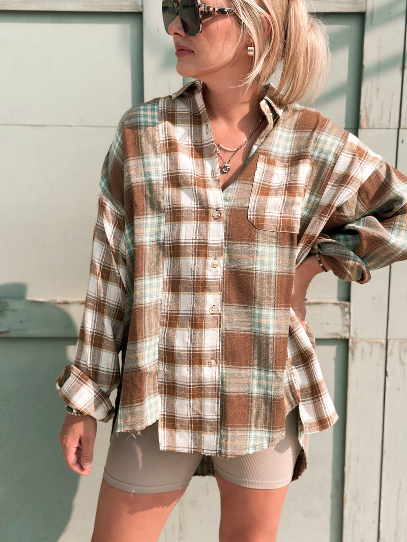 Noel Shirt in Brown, Ivory & Sage Plaid