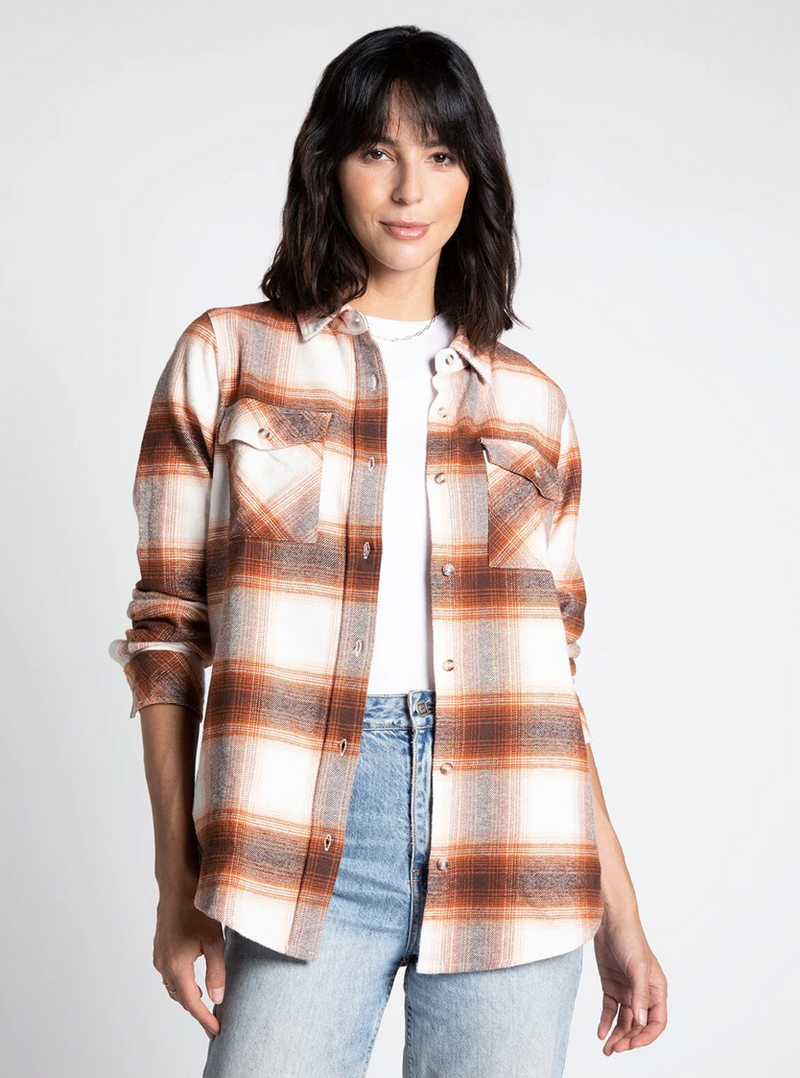 Dempsey Top in Espresso & Coral Plaid