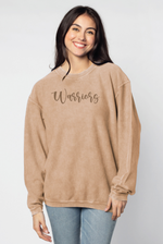 Warriors Tan Script Embroidered Corded Sweatshirt