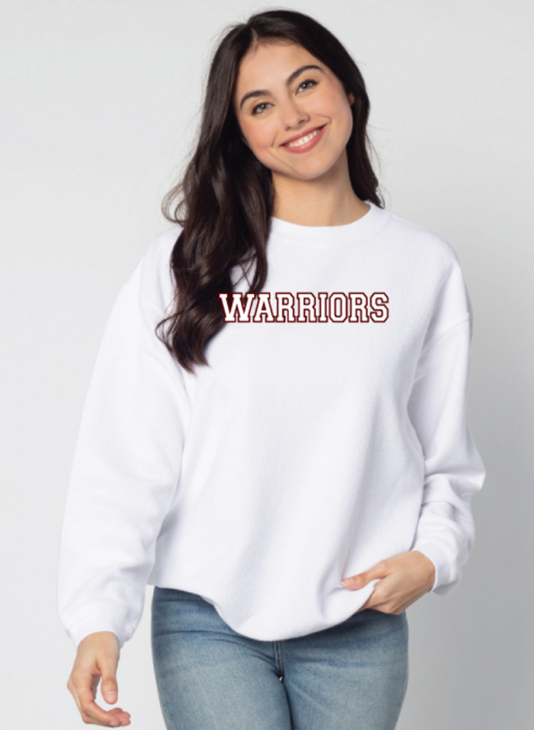 White Warriors Block Embroidered Corded Sweatshirt