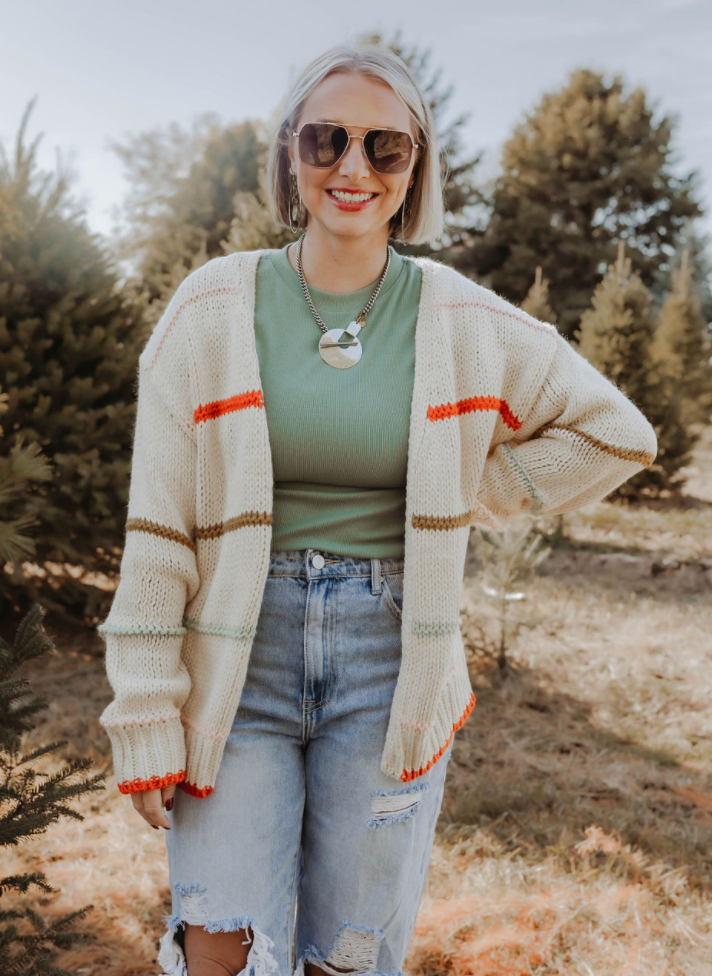 Hailey Cardigan in Oatmeal Stripe