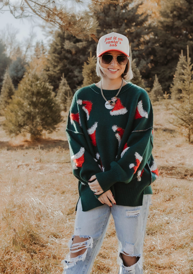 Santa Hat Sweater in Emerald