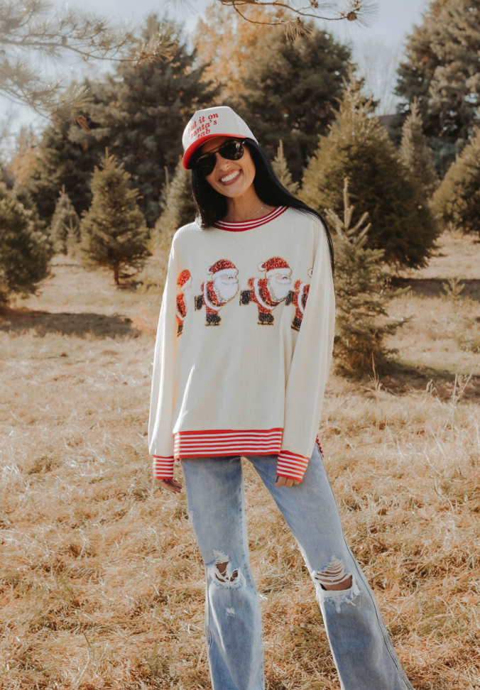 Here Comes Santa Sequin Corded Sweater