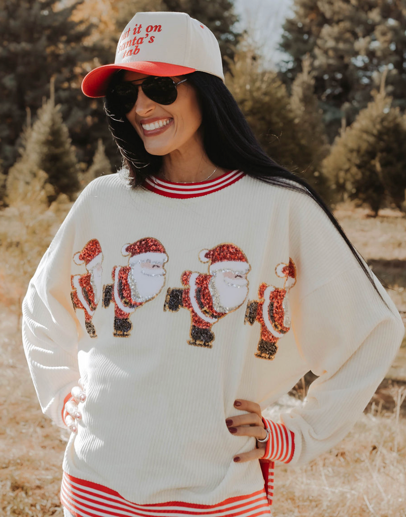 Here Comes Santa Sequin Corded Sweater