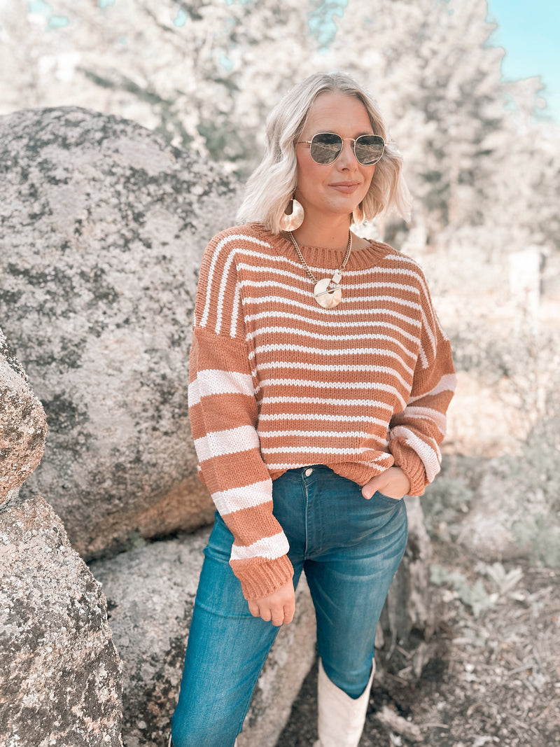 Alyson Sweater in Bronze & Pink Stripe