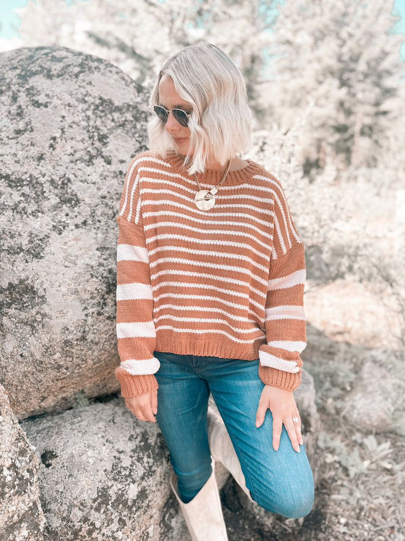 Alyson Sweater in Bronze & Pink Stripe