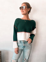 Jaylen Cropped Sweater in Green & Ivory