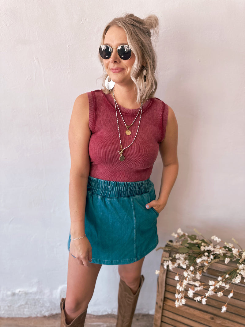 Paula Ribbed Tank in Cabernet